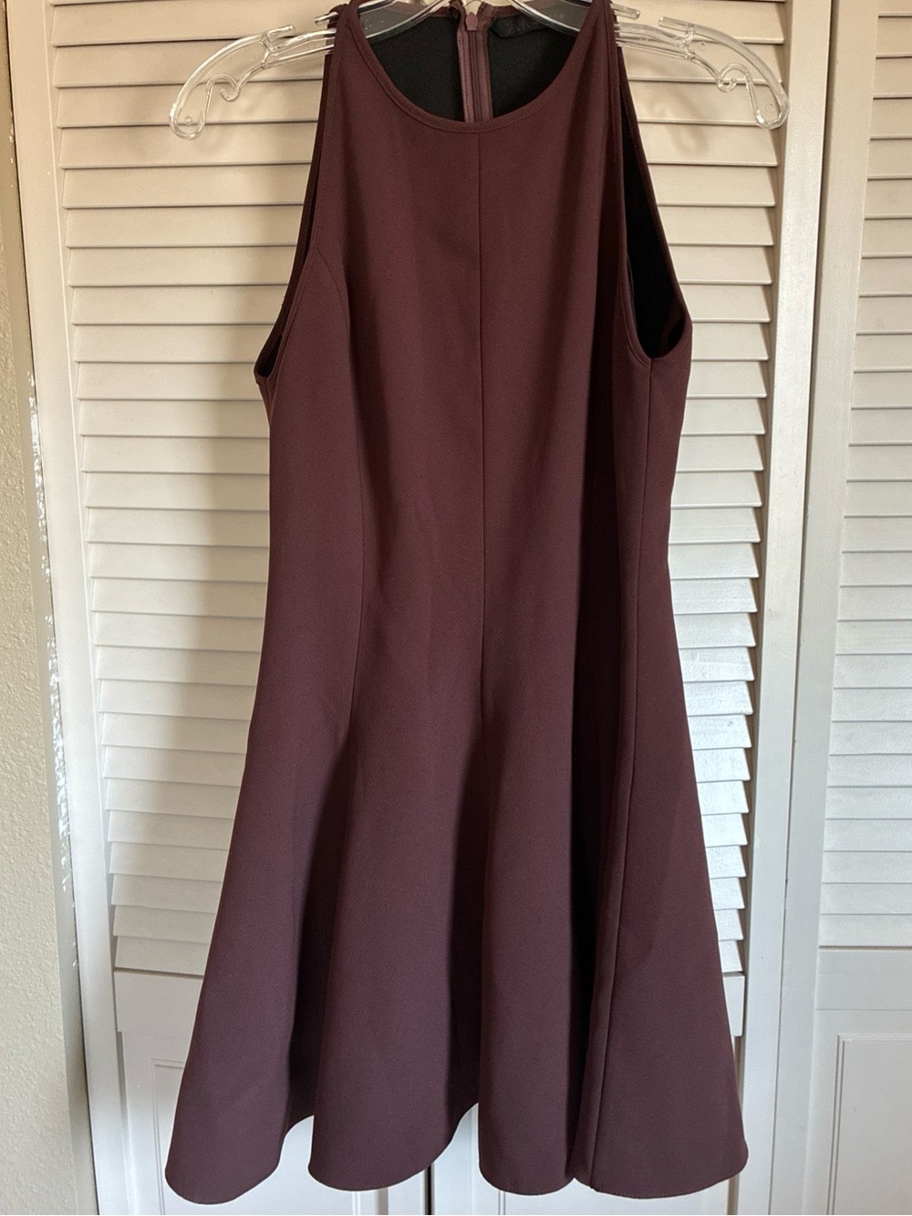 Zara-Women’s Mini Dress Burgundy fit- and-Flared Sleeveless Poly Size medium